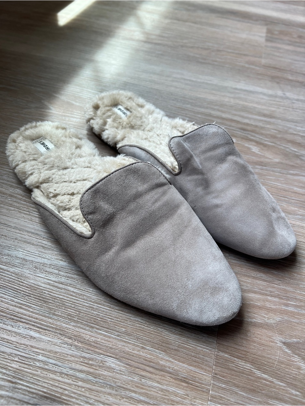 Birdies The Phoebe Shearling Lined Suede Mule Slippers Taupe Grey Size 11 women